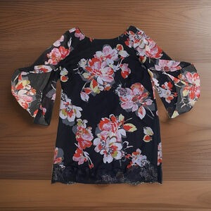 Tahari Black Floral Long Sleeve Dress